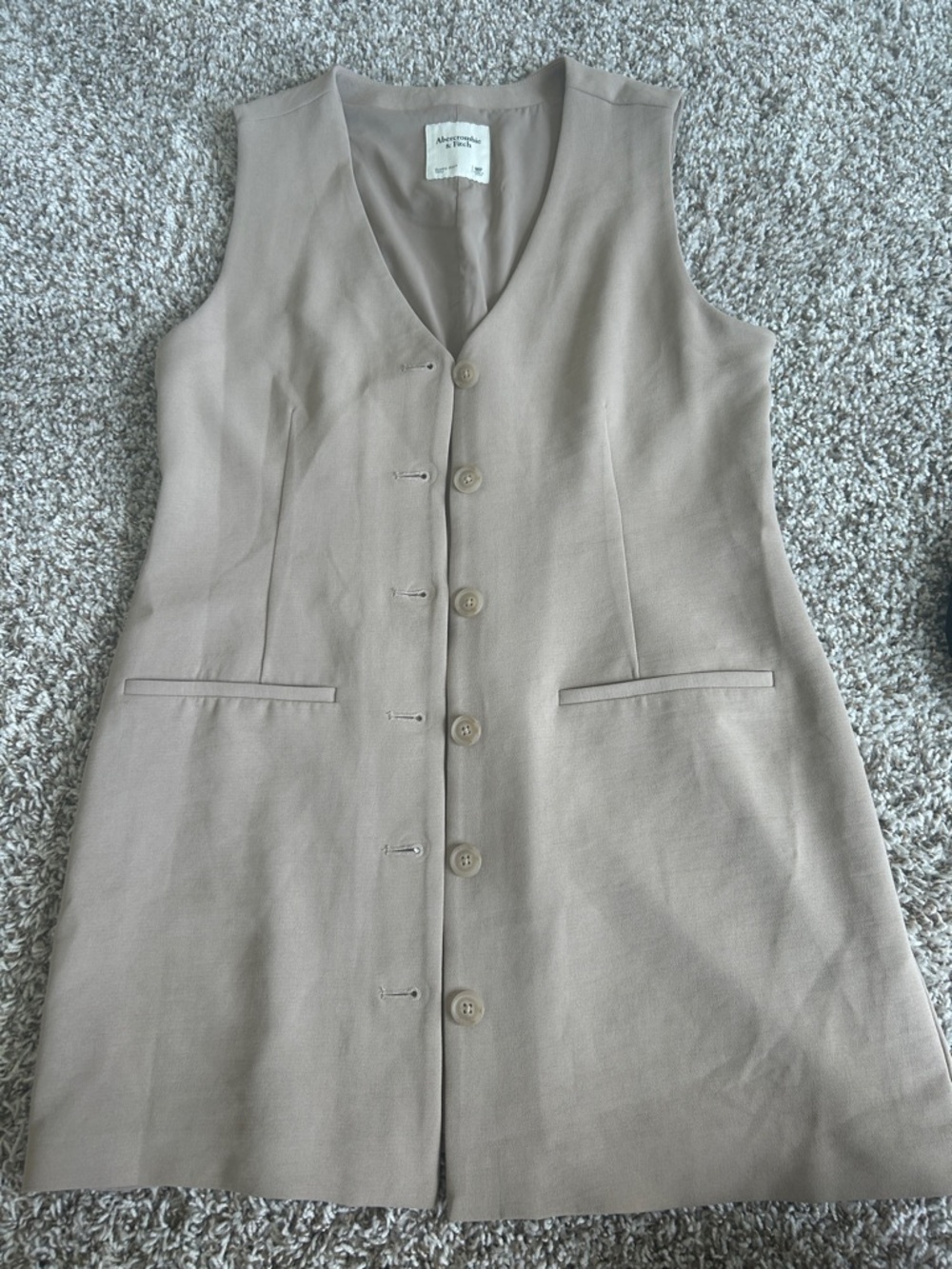 Beige-Taupe Button Front Mini Dress